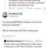 Ілон Маск заявив, що задонатив на допомогу Україні $100 млн