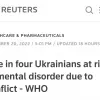 Кожен четвертий українець може мати розлади психіки через війну, — ВООЗ
