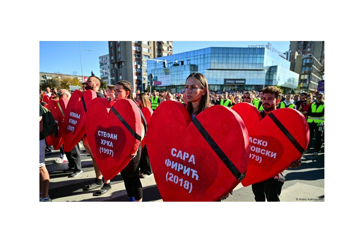 Тисячі людей у Сербії вшанували пам'ять жертв обвалу даху вокзалу в Новому Саді Тисячі людей у Сербії вшанували пам'ять жертв обвалу даху вокзалу в Новому Саді