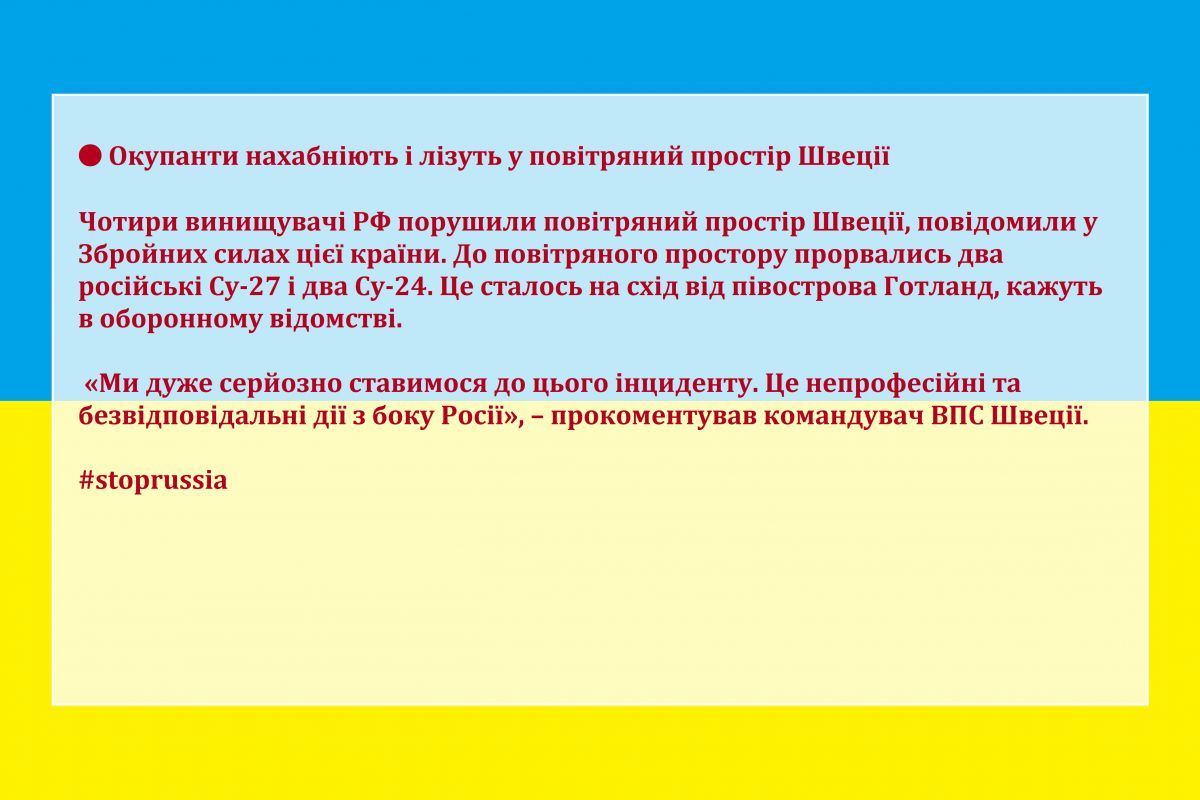 Окупанти нахабніють і лізуть у повітряний простір Швеції