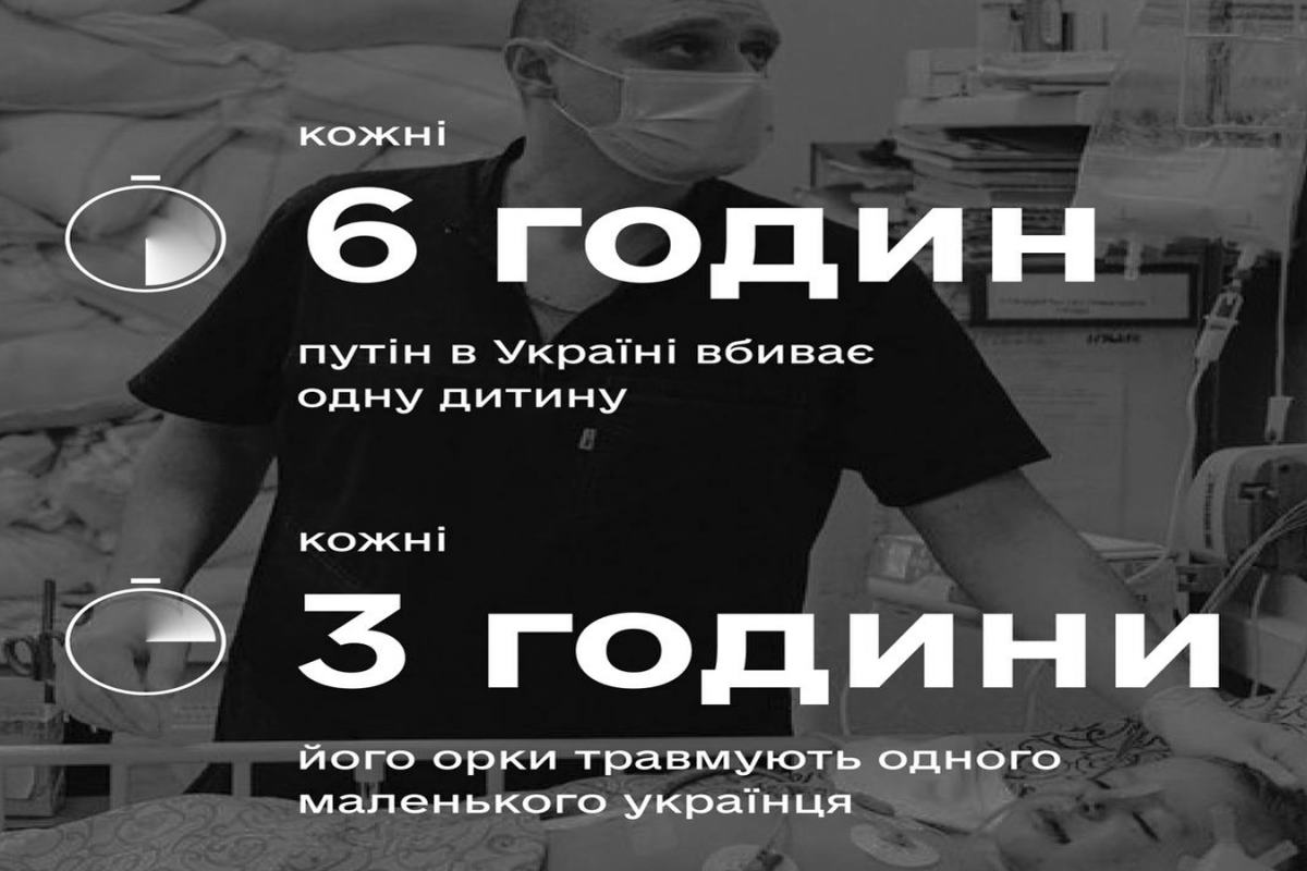 Найстрашніший лічильник: кожні 6 годин путін в Україні вбиває одну дитину. Кожні 3 години його орки травмують одного маленького українця