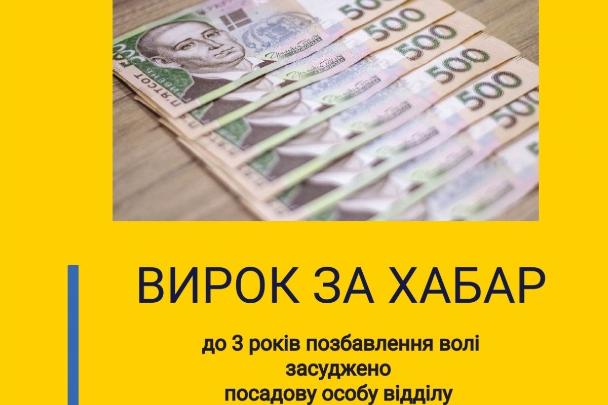 Вирок за хабар: до 3 років позбавлення волі засуджено посадову особу відділу державної виконавчої служби у Кривому Розі