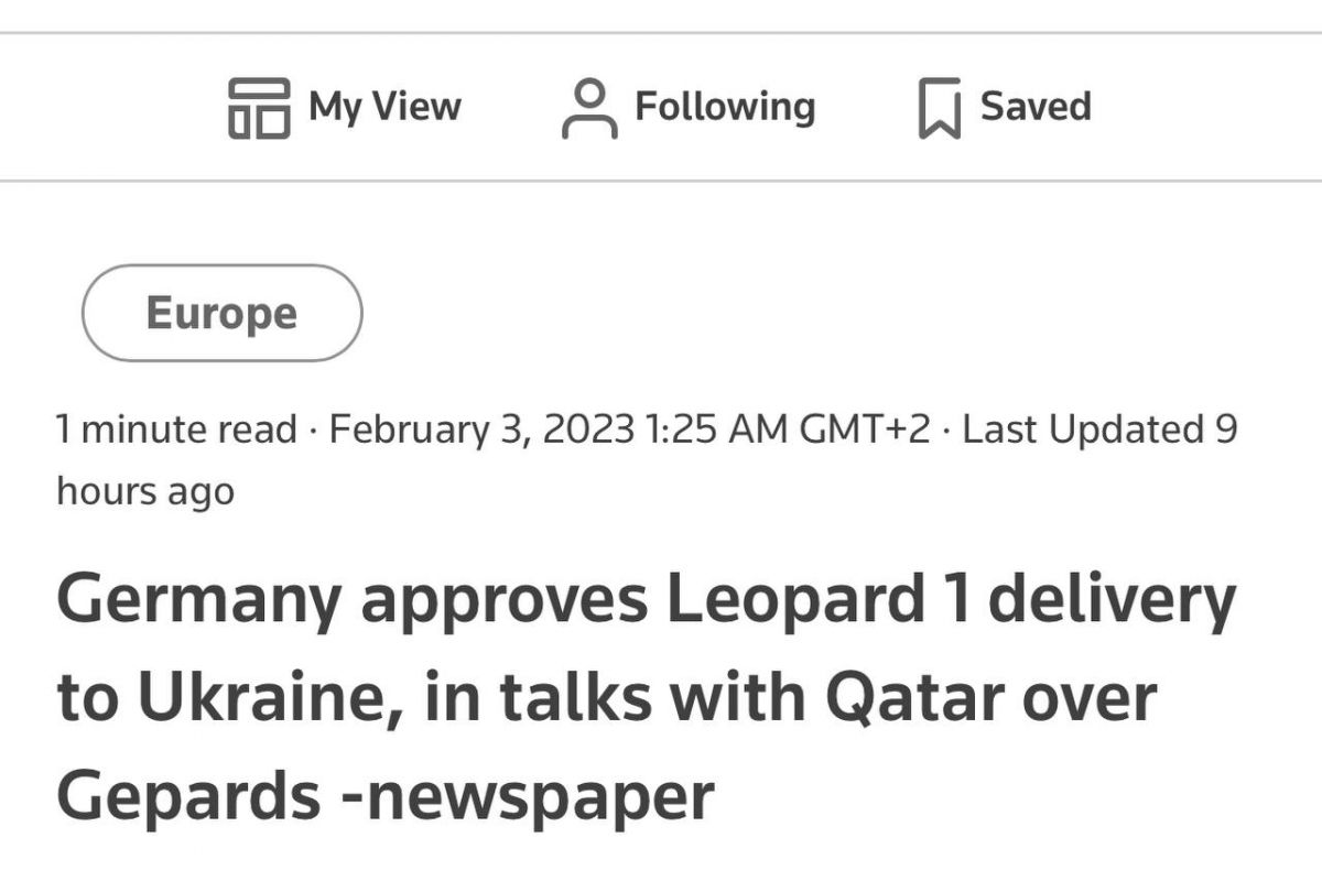 Німеччина схвалила постачання Leopard 1 до України і веде переговори з Катаром про закупівлю 15 Gepard для ЗСУ, – Reuters Німеччина схвалила постачання Leopard 1 до України і веде переговори з Катаром про закупівлю 15 Gepard для ЗСУ, – Reuters