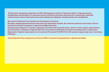 Парламент підтримав звернення до ООН, Міжнародного комітету Червоного Хреста, Європарламенту, міжнародних організацій та їх парламентських асамблей, іноземних парламентів та урядів  Парламент підтримав звернення до ООН, Міжнародного комітету Червоного Хреста, Європарламенту, міжнародних організацій та їх парламентських асамблей, іноземних парламентів та урядів
