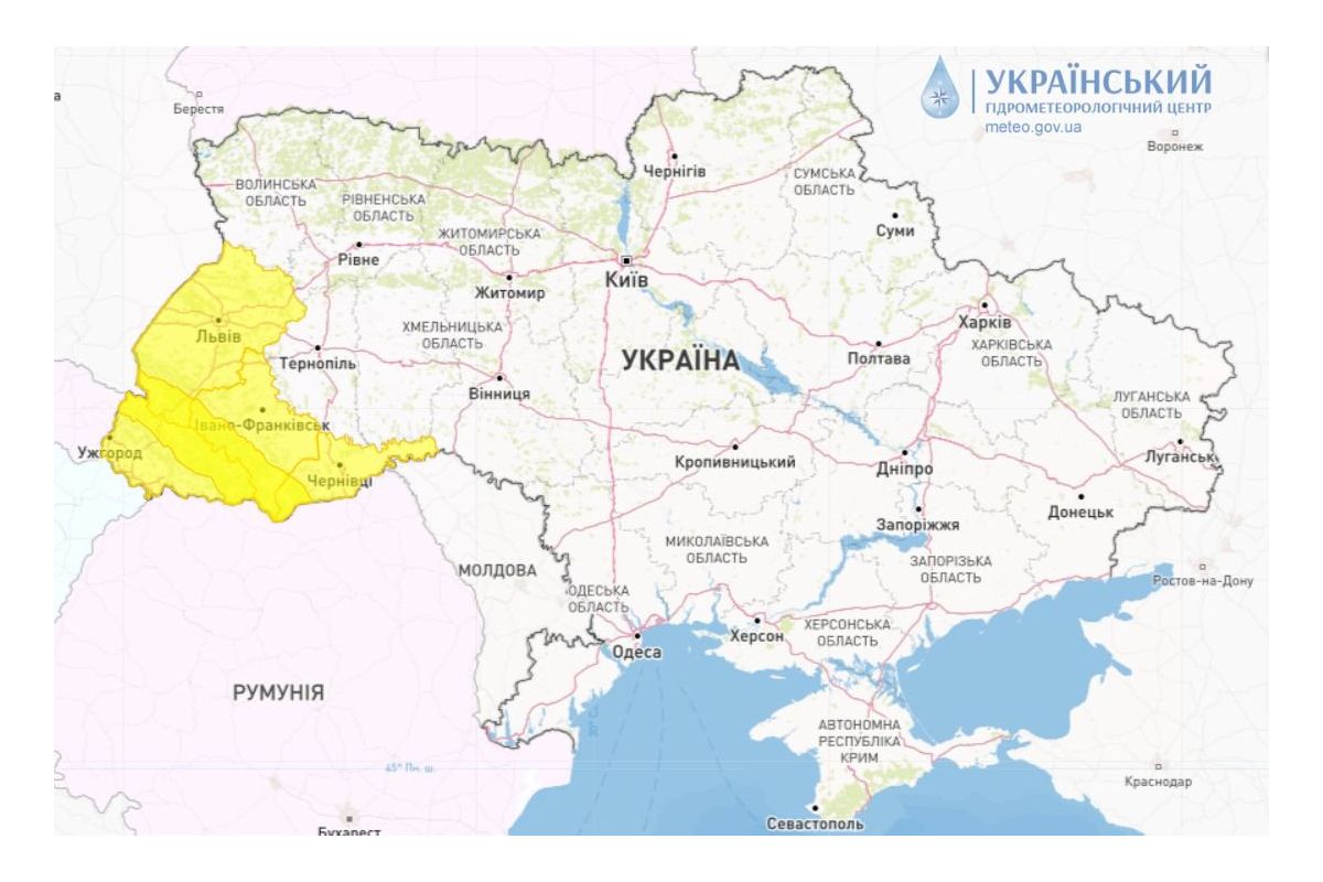 У 4 областях України оголошено штормове попередження У 4 областях України оголошено штормове попередження