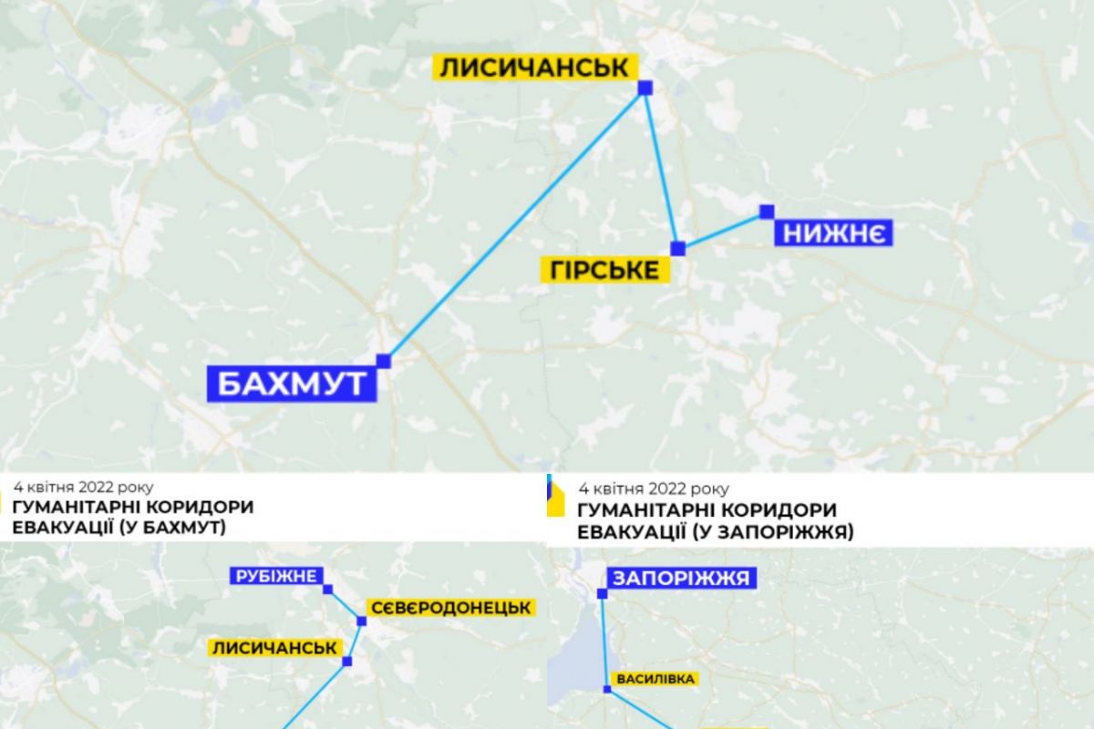 Карти гуманітарних коридорів станом на 4 квітня. Які напрямки відкриті