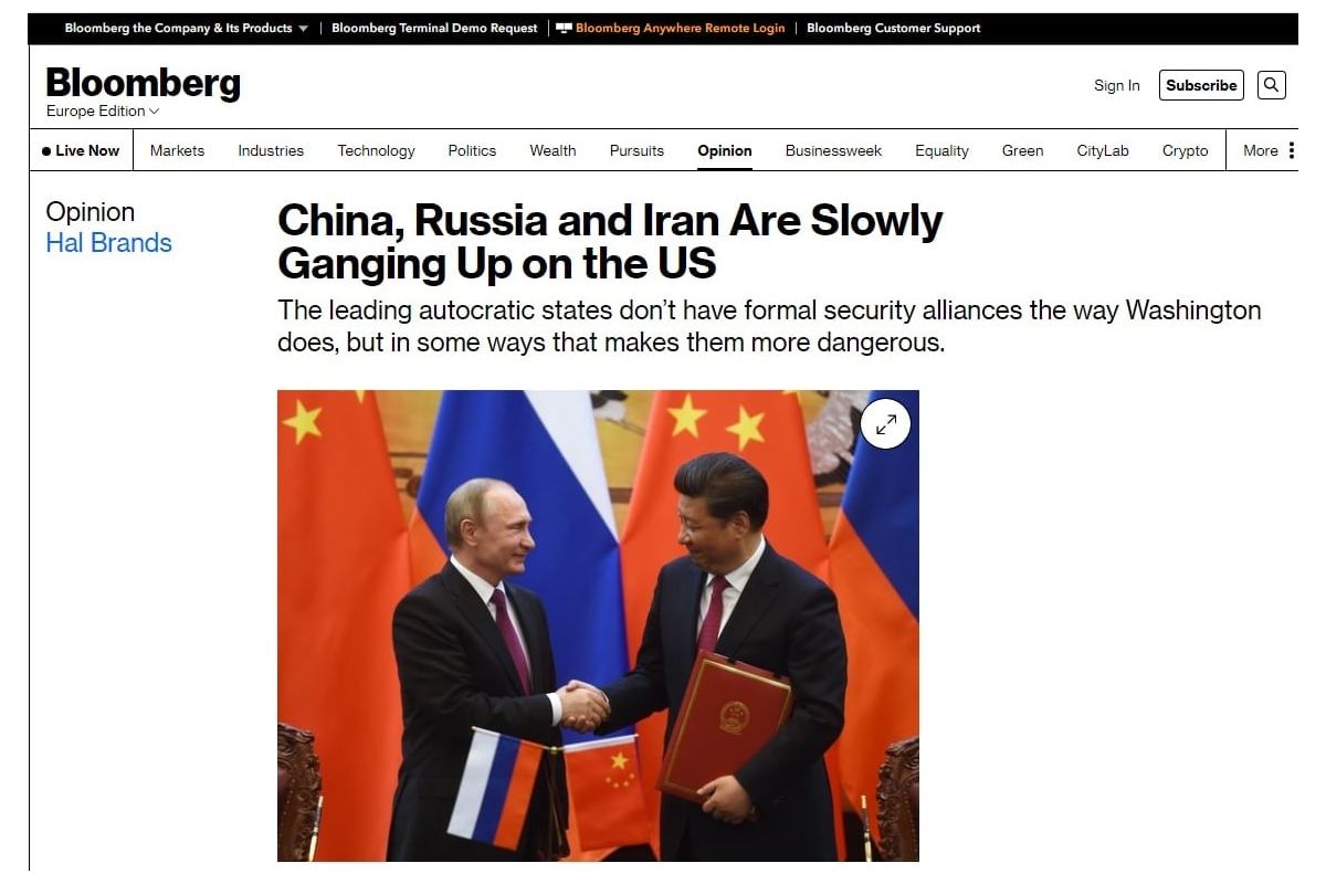 Китай, росія та Іран повільно об'єднуються проти США, — Bloomberg Китай, росія та Іран повільно об'єднуються проти США, — Bloomberg