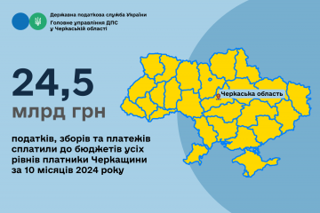 Із початку року до зведеного бюджету надійшло від Черкащини 24,5 млрд грн Із початку року до зведеного бюджету надійшло від Черкащини 24,5 млрд грн