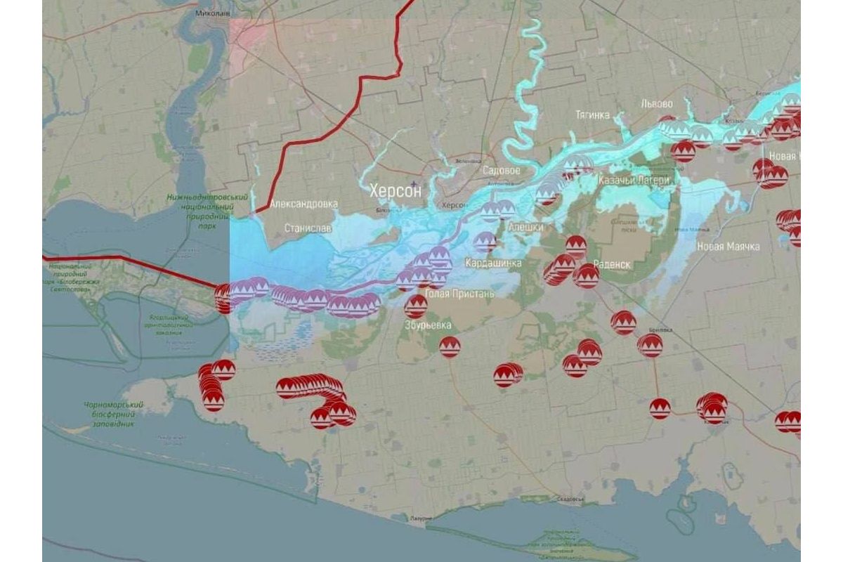 Внаслідок підриву росіянами Каховської ГЕС вони також затопили свою першу лінію оборони на лівому березі Внаслідок підриву росіянами Каховської ГЕС вони також затопили свою першу лінію оборони на лівому березі