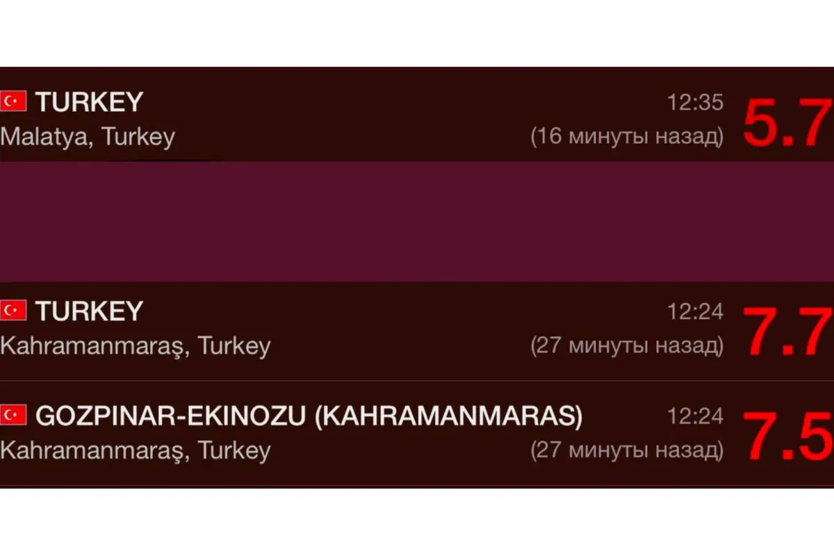 За пів години Туреччина пережила три найпотужніші землетруси