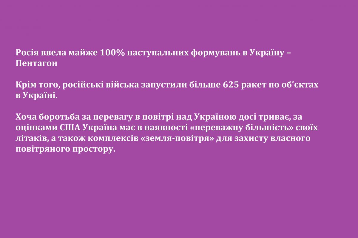 Росія ввела майже 100% наступальних формувань в Україну – Пентагон