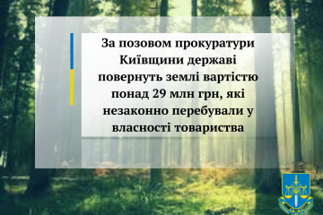 За позовом прокуратури Київщини державі повернуть землі вартістю понад 29 млн грн, які незаконно перебували у власності товариства За позовом прокуратури Київщини державі повернуть землі вартістю понад 29 млн грн, які незаконно перебували у власності товариства