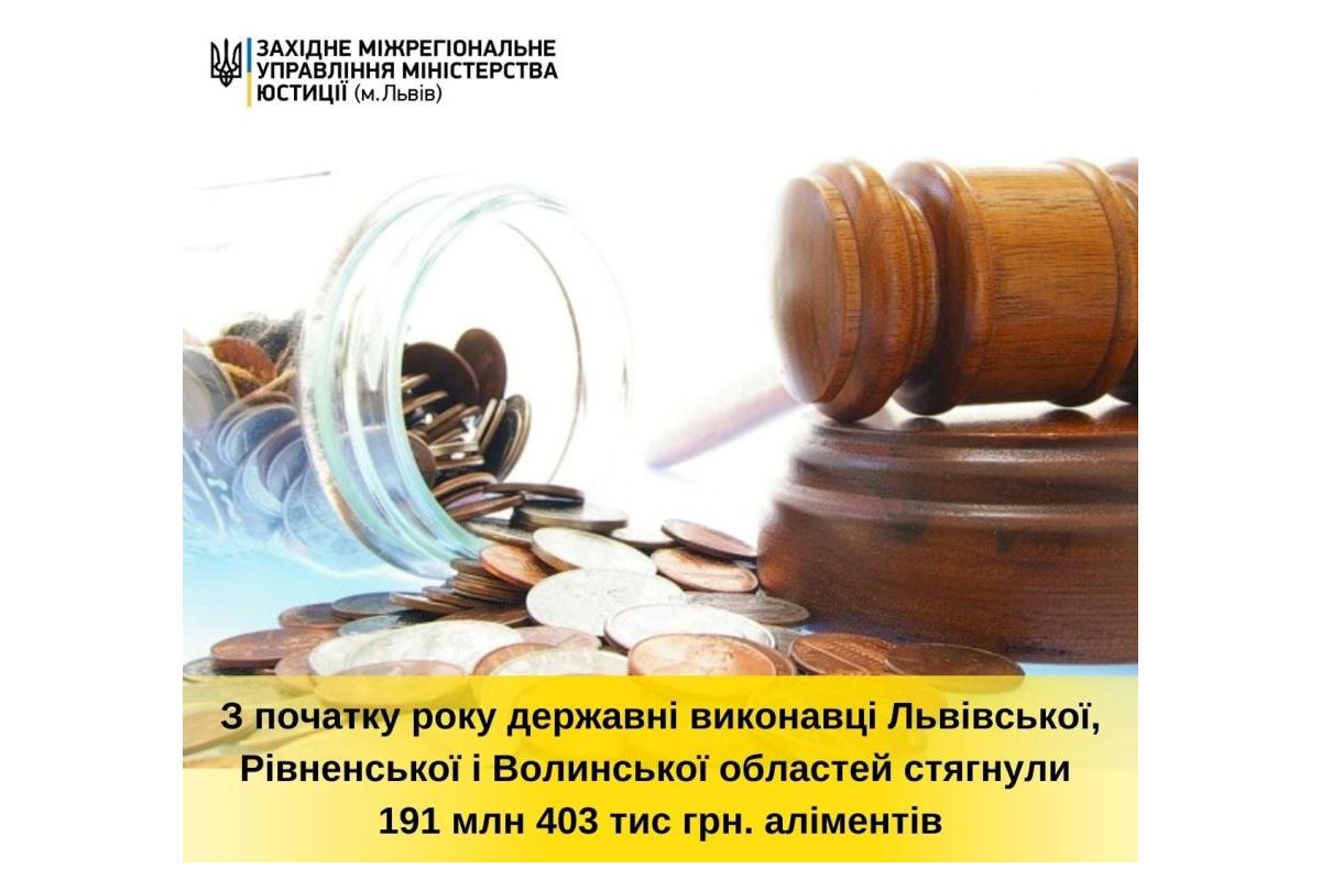 Цього року державні виконавці Львівщини, Волині та Рівненщини стягнули понад 191 млн 403 тис грн. заборгованих аліментів Цього року державні виконавці Львівщини, Волині та Рівненщини стягнули понад 191 млн 403 тис грн. заборгованих аліментів