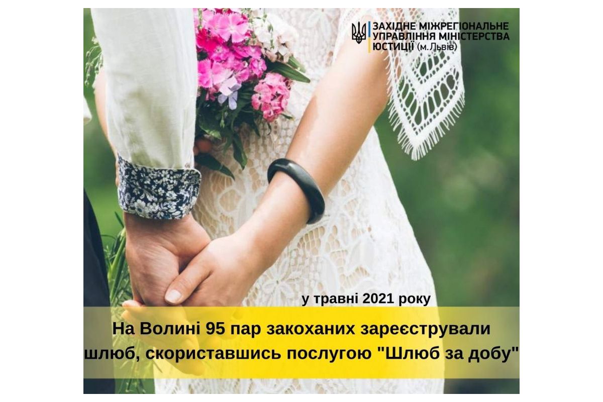 На Волині у травні 95 пар закоханих зареєстрували шлюб, скориставшись послугою “Шлюб за добу” На Волині у травні 95 пар закоханих зареєстрували шлюб, скориставшись послугою “Шлюб за добу”