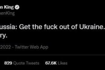 "Від імені всього світу": Стівен Кінг наказав Росії забиратися з України "Від імені всього світу": Стівен Кінг наказав Росії забиратися з України