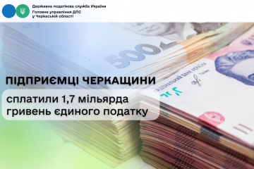 Підприємці Черкащини сплатили 1,7 мільярда гривень єдиного податку Підприємці Черкащини сплатили 1,7 мільярда гривень єдиного податку