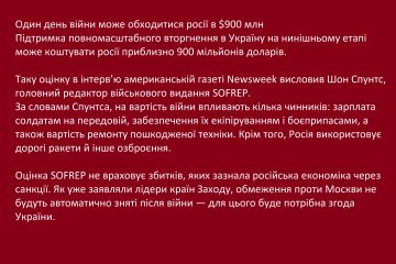 Один день війни може обходитися росії в $900 млн Один день війни може обходитися росії в $900 млн