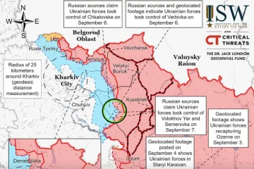 ​6-7 вересня ЗСУ повернули 400 km² під контроль України внаслідок контрнаступу на Харківщині