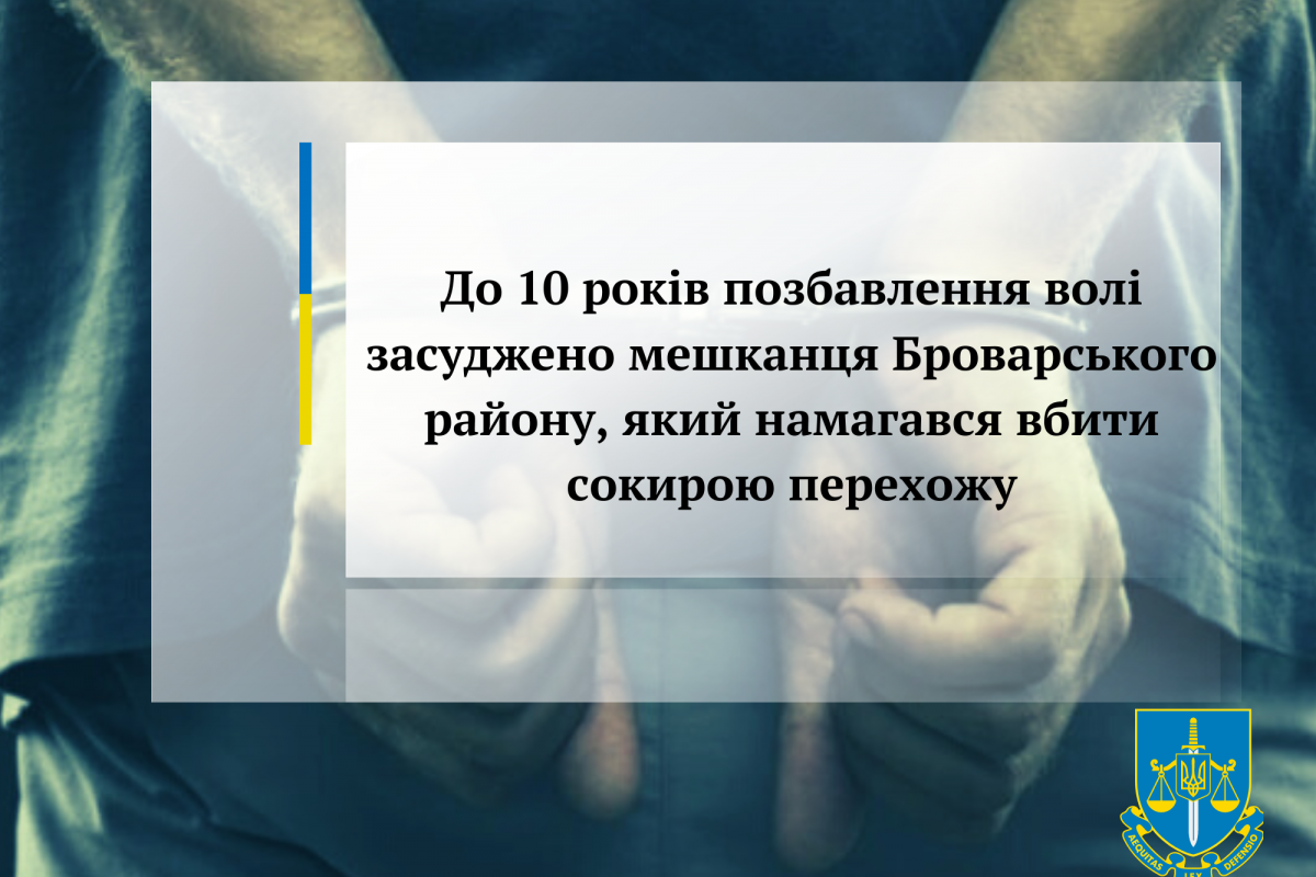До 10 років позбавлення волі засуджено мешканця Броварського району, який намагався вбити сокирою перехожу До 10 років позбавлення волі засуджено мешканця Броварського району, який намагався вбити сокирою перехожу