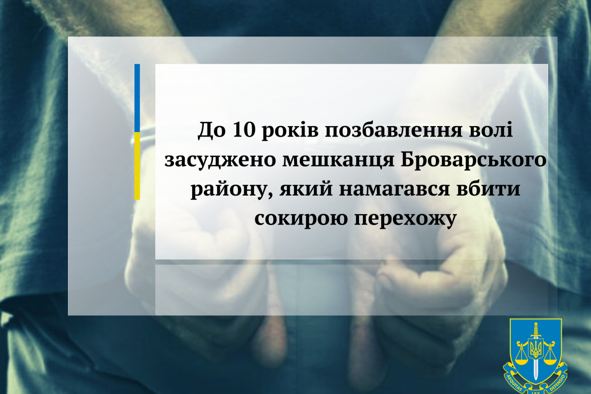 До 10 років позбавлення волі засуджено мешканця Броварського району, який намагався вбити сокирою перехожу