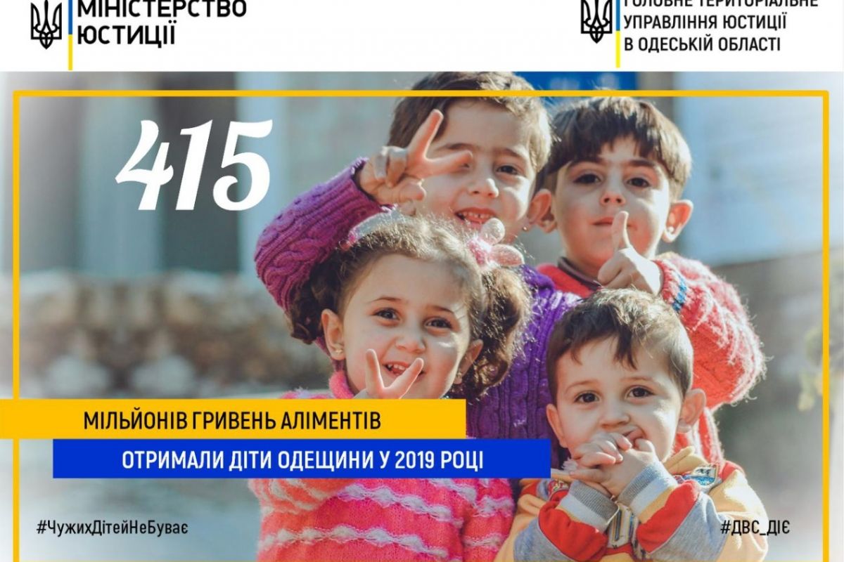 415 мільйонів гривень аліментів отримали діти Одещини у 2019 році 415 мільйонів гривень аліментів отримали діти Одещини у 2019 році
