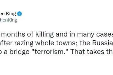 Стівен Кінг відреагував на завивання росіян про вибух на Керченському мосту Стівен Кінг відреагував на завивання росіян про вибух на Керченському мосту