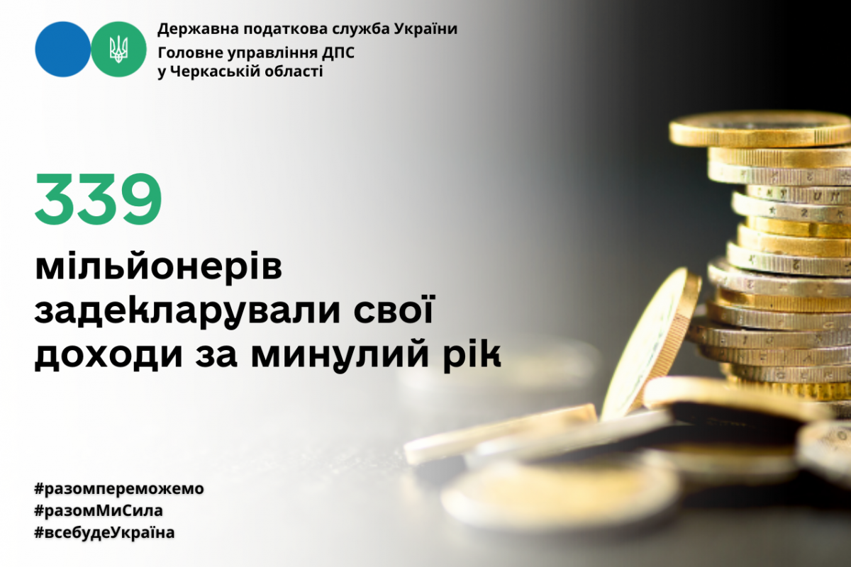 ГУ ДПС у Черкаській області: 339 мільйонерів задекларували свої доходи за минулий рік ГУ ДПС у Черкаській області: 339 мільйонерів задекларували свої доходи за минулий рік