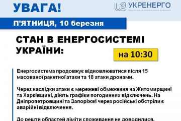 Енергосистема продовжує відновлюватись після 15 масованої ракетної атаки — Укренерго Енергосистема продовжує відновлюватись після 15 масованої ракетної атаки — Укренерго