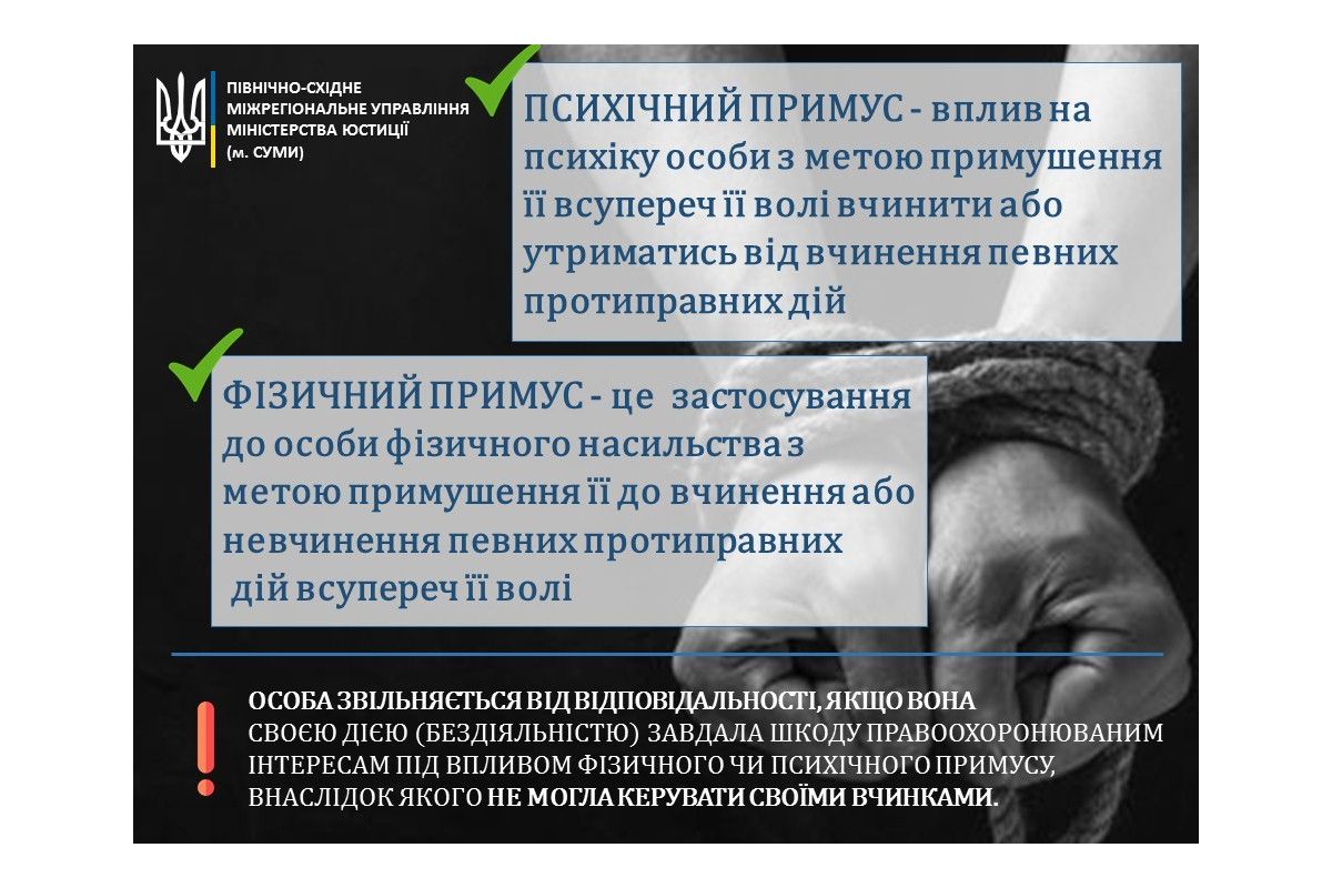Фізичний або психічний примус як інструмент заподіяння шкоди руками іншої особи Фізичний або психічний примус як інструмент заподіяння шкоди руками іншої особи