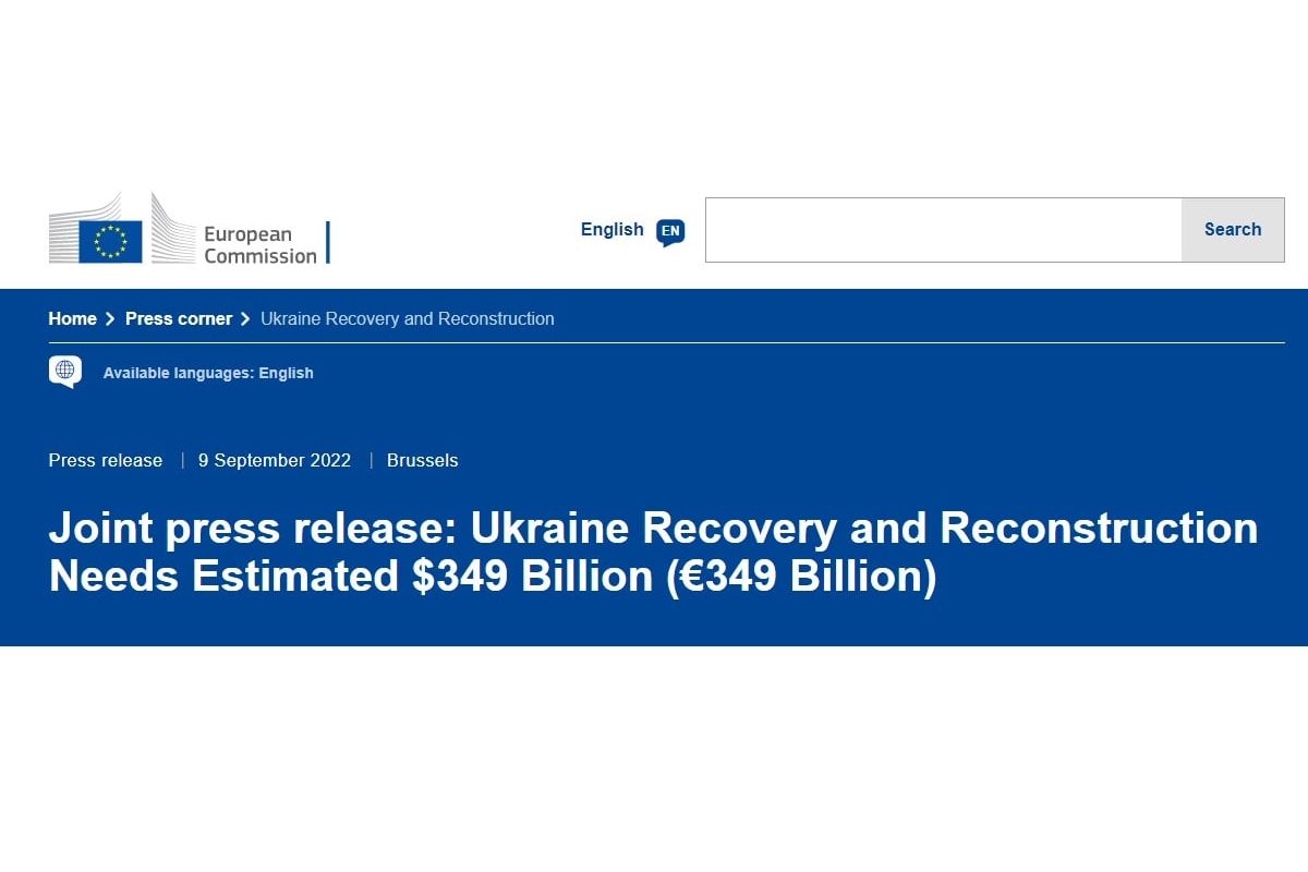 На повоєнне відновлення України знадобиться €349 млрд На повоєнне відновлення України знадобиться €349 млрд