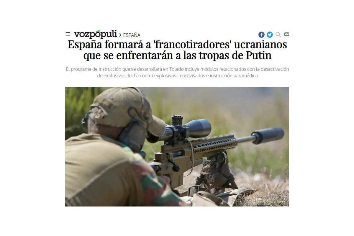 Іспанські військові готуватимуть українських снайперів – про це пише видання Vozpopuli com