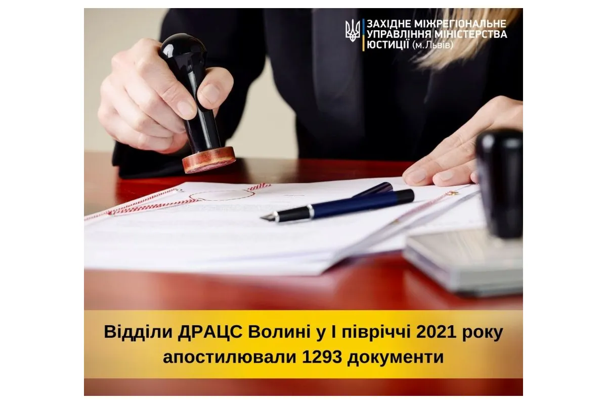 Відділи ДРАЦС Волині у I півріччі 2021 року апостилювали 1293 документи