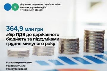 Підсумки роботи в грудні 2023: збір ПДВ до державного бюджету – 364,9 млн грн Підсумки роботи в грудні 2023: збір ПДВ до державного бюджету – 364,9 млн грн