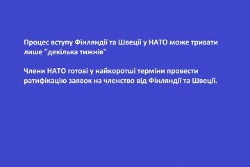 Процес вступу Фінляндії та Швеції у НАТО може тривати лише "декілька тижнів" - Члени НАТО готові у найкоротші терміни провести ратифікацію заявок на членство від Фінляндії та Швеції Процес вступу Фінляндії та Швеції у НАТО може тривати лише "декілька тижнів" - Члени НАТО готові у найкоротші терміни провести ратифікацію заявок на членство від Фінляндії та Швеції