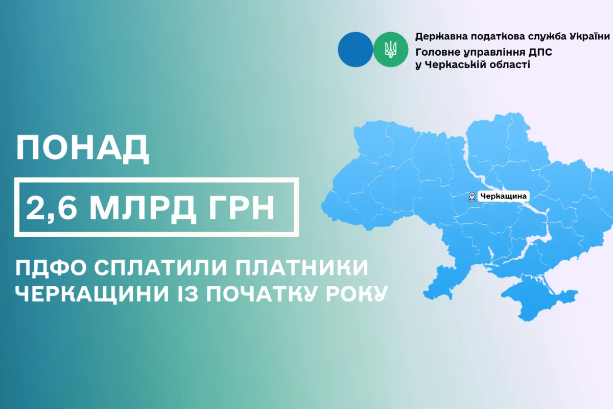 Із початку року платники Черкащини сплатили понад 2,6 млрд грн ПДФО Із початку року платники Черкащини сплатили понад 2,6 млрд грн ПДФО