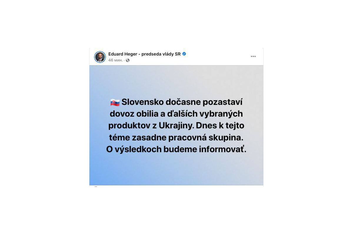 Словаччина призупинить імпорт зерна та інших продуктів з України Словаччина призупинить імпорт зерна та інших продуктів з України