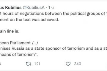 У Європарламенті узгодили резолюцію про визнання росії спонсором тероризму, — депутат Європарламенту Андріус Кубілюс У Європарламенті узгодили резолюцію про визнання росії спонсором тероризму, — депутат Європарламенту Андріус Кубілюс