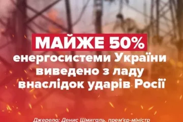 ​Майже половина енергосистеми України виведена з ладу внаслідок ракетних ударів, – Шмигаль