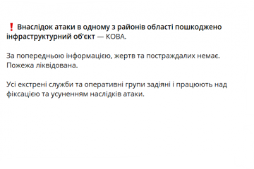 Внаслідок атаки в одному з районів області пошкоджено інфраструктурний об’єкт — КОВА Внаслідок атаки в одному з районів області пошкоджено інфраструктурний об’єкт — КОВА