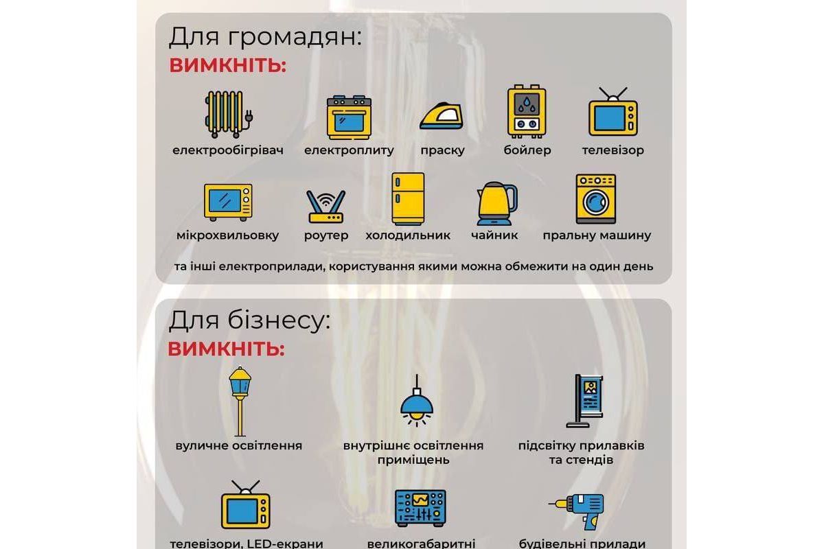 Нагадування про рекомендації для Українців, які допоможуть відновити енергосистему країни Нагадування про рекомендації для Українців, які допоможуть відновити енергосистему країни