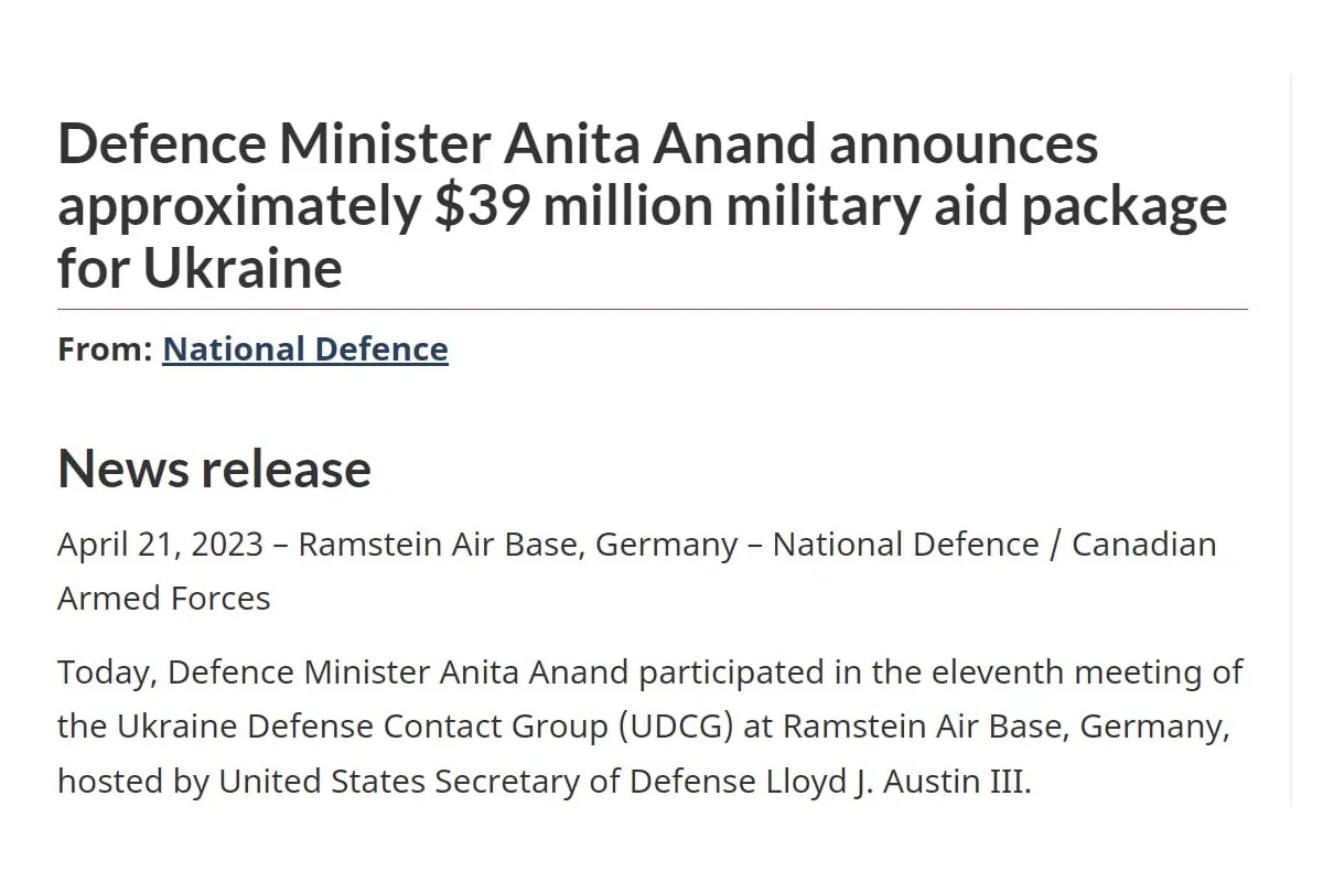 Канади надасть Україні новий пакет військової допомоги на суму близько $29 млн