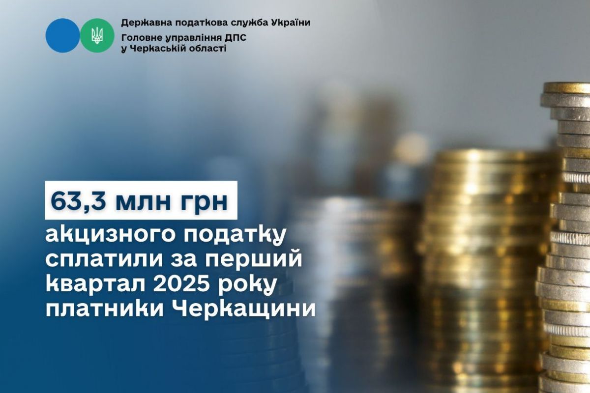 Платники Черкащини за перший квартал року сплатили 63,3 млн грн акцизного податку Платники Черкащини за перший квартал року сплатили 63,3 млн грн акцизного податку
