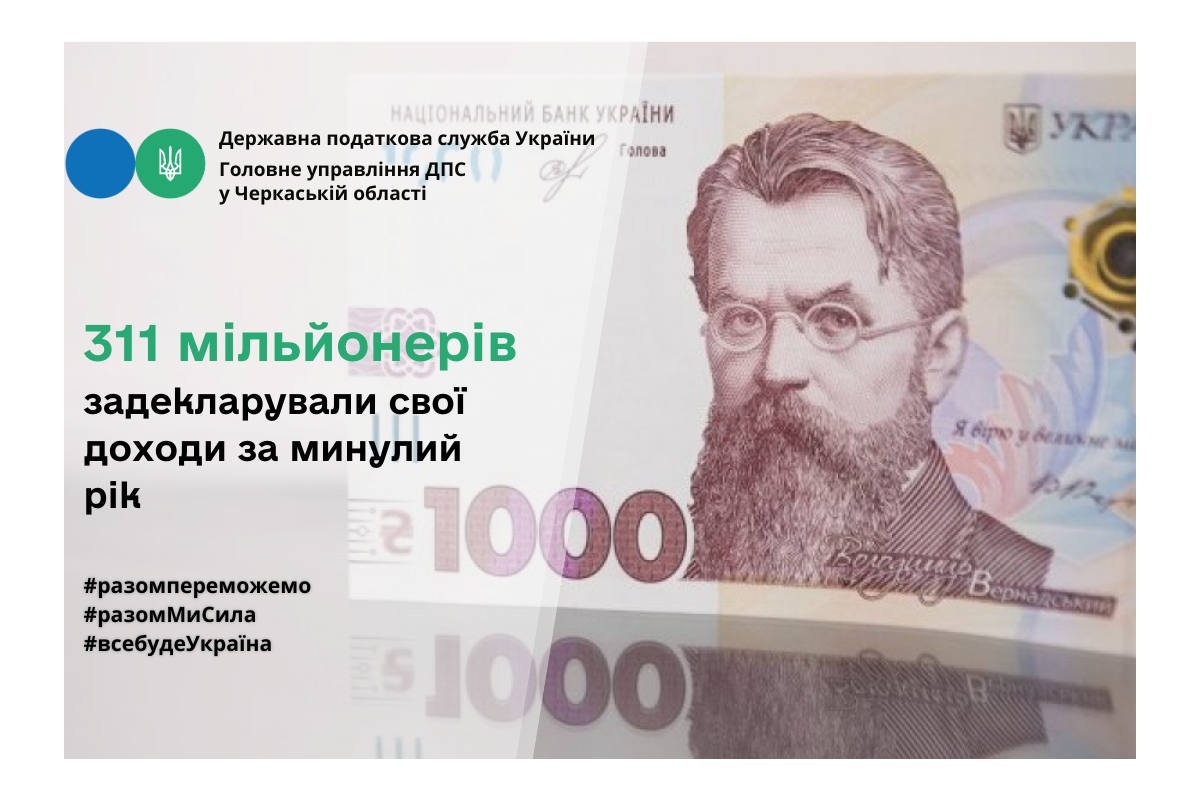 ГУ ДПС у Черкаській області: 311 мільйонерів задекларували свої доходи за минулий рік