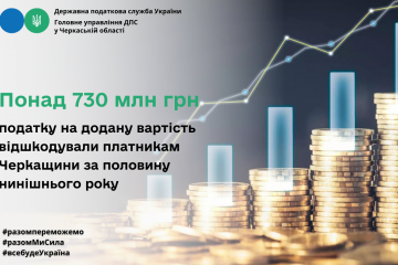 Понад 730 мільйонів гривень податку на додану вартість відшкодували платникам Черкащини за половину нинішнього року  Понад 730 мільйонів гривень податку на додану вартість відшкодували платникам Черкащини за половину нинішнього року