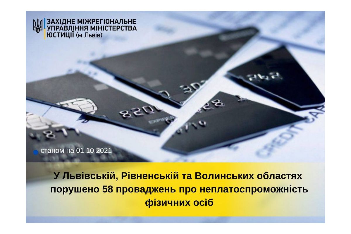 Впродовж року в Львівській, Рівненській і Волинській областях порушено 58 справ про неплатоспроможність фізичних осіб Впродовж року в Львівській, Рівненській і Волинській областях порушено 58 справ про неплатоспроможність фізичних осіб