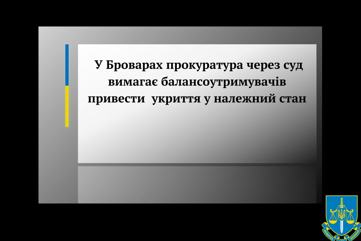 У Броварах прокуратура через суд вимагає балансоутримувачів привести укриття у належний стан. У Броварах прокуратура через суд вимагає балансоутримувачів привести укриття у належний стан.