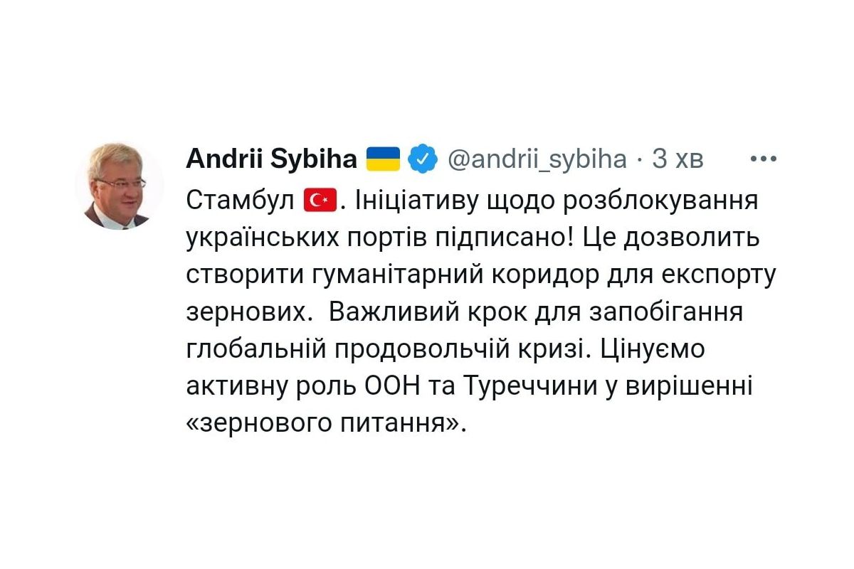 У Стамбулі підписали угоди про відкриття «зернових коридорів»