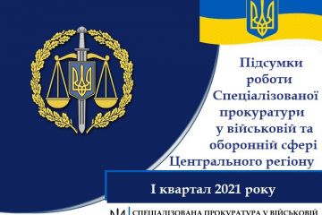 Підсумки роботи Спеціалізованої прокуратури у військовій та оборонній сфері Центрального регіону за І квартал 2021 року (ІНФОГРАФІКА) Підсумки роботи Спеціалізованої прокуратури у військовій та оборонній сфері Центрального регіону за І квартал 2021 року (ІНФОГРАФІКА)