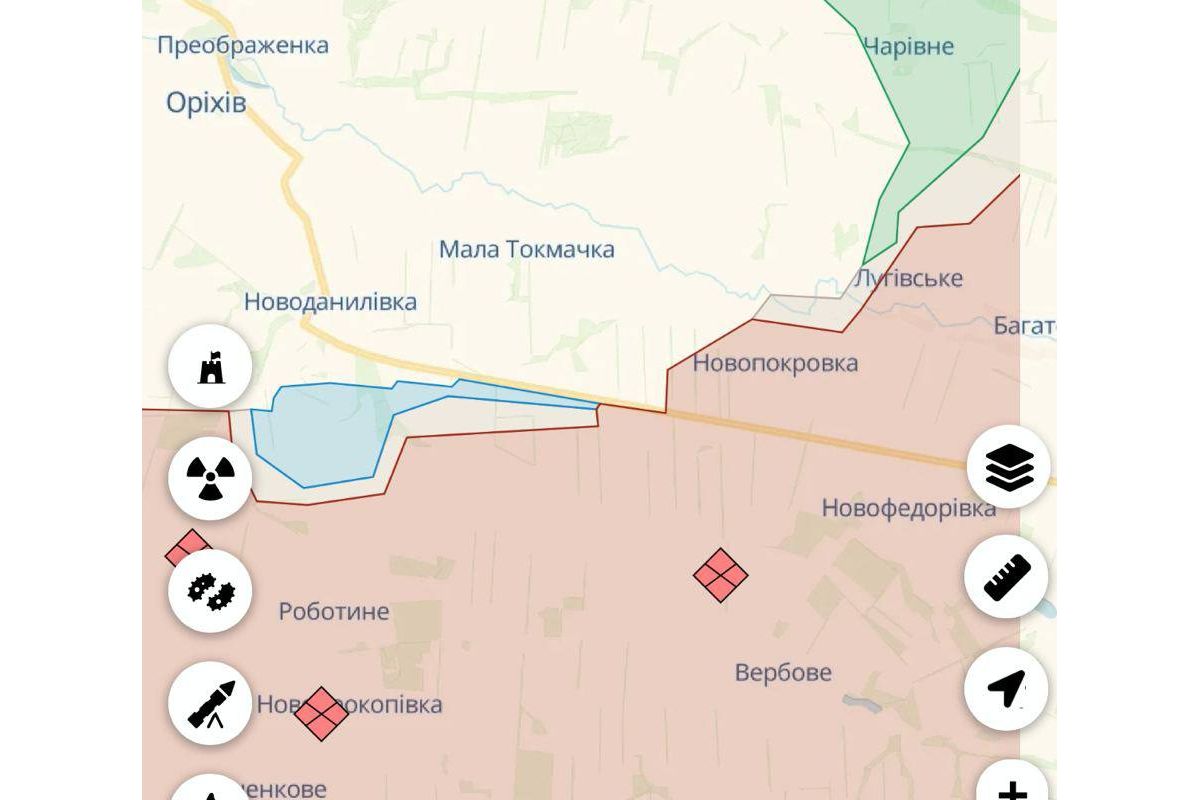 Сили оборони України мали частковий успіх на напрямках Новоданилівка — Роботине та Мала Токмачка — Новофедорівка в Запорізькій області Сили оборони України мали частковий успіх на напрямках Новоданилівка — Роботине та Мала Токмачка — Новофедорівка в Запорізькій області
