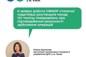 У межах роботи СМКОР столичні податківці розглянули понад 121 тисячу повідомлень про підтвердження реальності здійснення операцій У межах роботи СМКОР столичні податківці розглянули понад 121 тисячу повідомлень про підтвердження реальності здійснення операцій